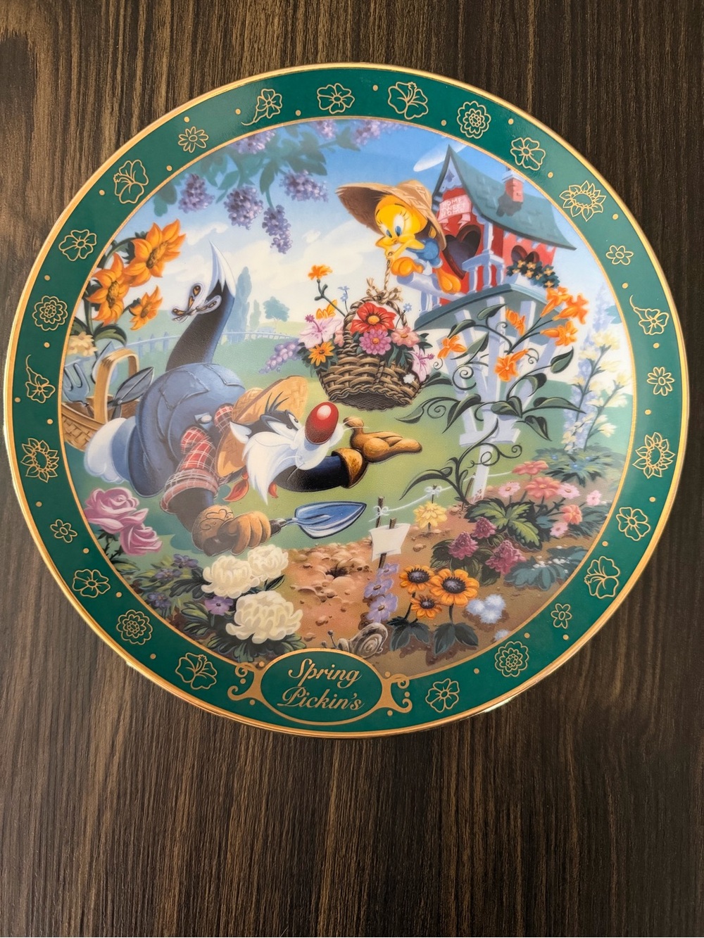 Spring Pickin's Decorative Collector Plate - Green Gold Floral